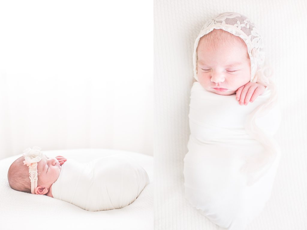 Natural light studio newborn girl photo session, Easton Maryland photographer