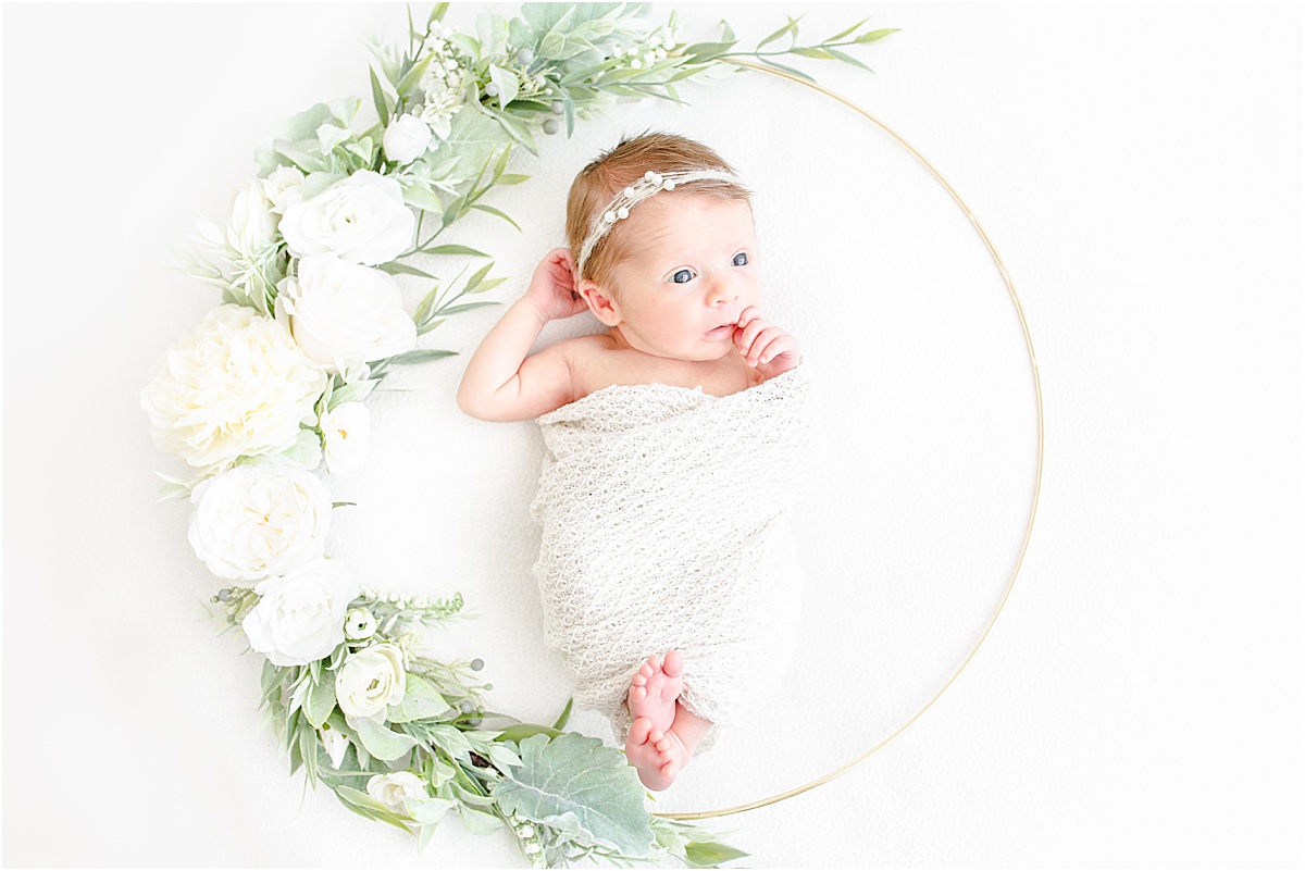 newborn photos floral hoop