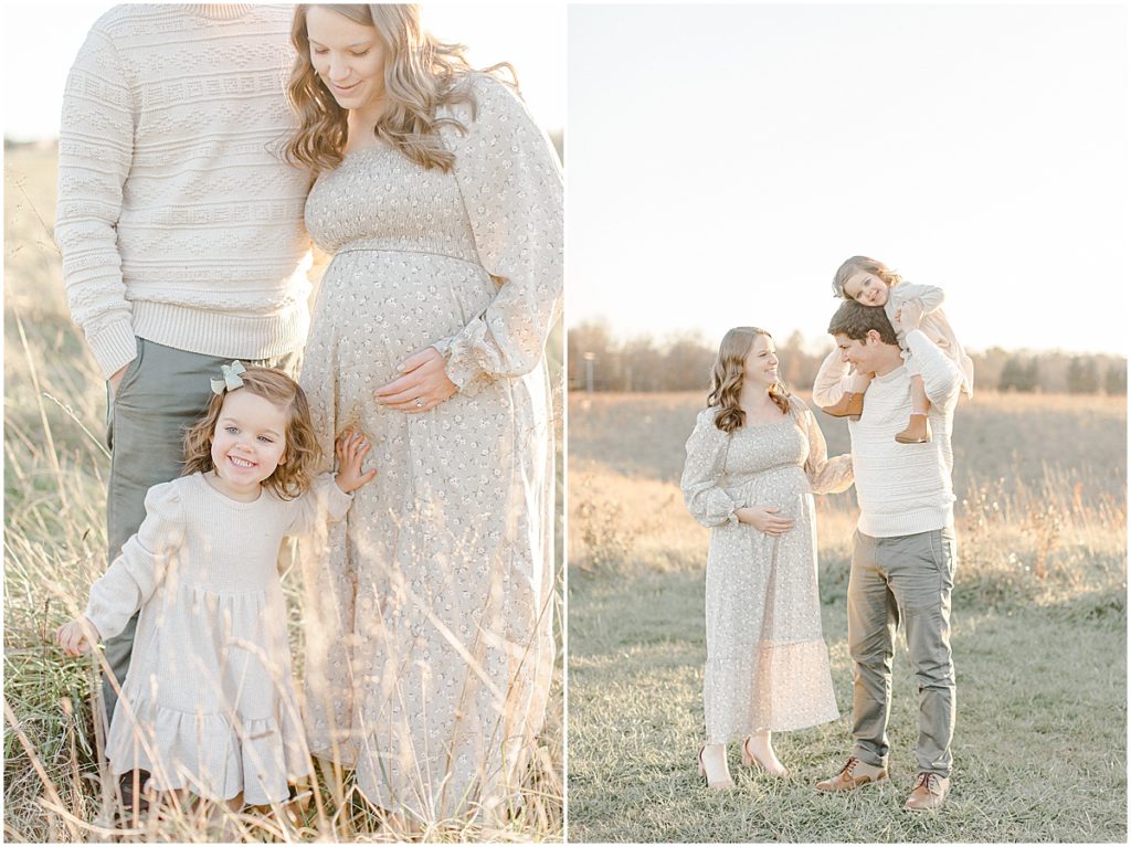 Outdoor family maternity photographer portraits at Howard county conservancy field